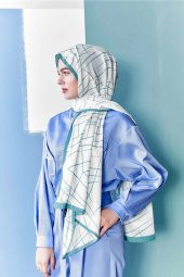 Inci Serisi Çizgi Desenli Yeşil Medine Ipeği Şal thumbnail 1