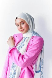 İnci Serisi Papaver Desenli Mavi Medine İpeği Şal thumbnail 1