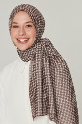 Kadın  Kahverengi Desenli Şal Lina-7 - 1