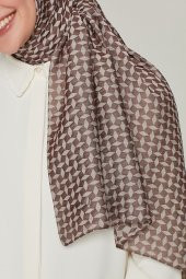 Kadın  Kahverengi Desenli Şal Lina-7 - 2