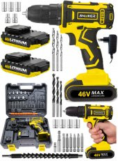 snaiker Alman 46 V 5 Ah Master Darbeli Çift Metal Şanzuman Bakır Sargili Şarjlı Çift Akülü Vidalama Matkap - 1
