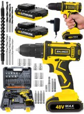 snaiker Alman 48 V 5 Ah Master Darbeli Çift Metal Şanzuman Bakır Sargili Şarjlı Çift Akülü Vidalama Matkap - 2