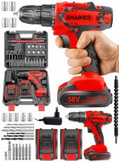 snaiker Alman 12 V 1.2 Ah Cooper Darbeli Çift Metal Şanzuman Bakır Sargili Şarjlı Çift Akülü Vidalama Matkap - 1