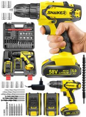 Snaiker 12 V 1.2Ah Cooper Darbeli Çift Metal Şanzuman Bakır Sargili Şarjlı Çift Akülü Vidalama Matkap - 1