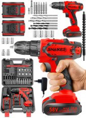 snaiker Alman 12 V 1.2 Ah Cooper Darbeli Çift Metal Şanzuman Bakır Sargili Şarjlı Çift Akülü Vidalama Matkap - 2