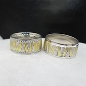 Zikzak Deseni Çift Gümüş Alyans - 7