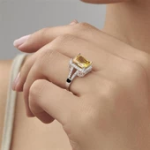 Sitrin Taşlı Baget Gümüş Bayan Yüzük thumbnail 3