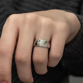 Çapraz Çizgili 925 Gümüş Bayan Tek Alyans Yüzük - 1