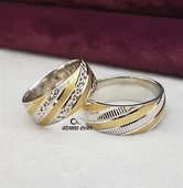 Çapraz Çizgili Çift Gümüş Alyans thumbnail 4