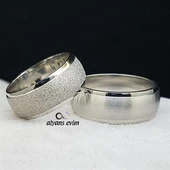 Kum Desenli Çift Gümüş Alyans Yüzük - 2