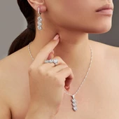 Rodyumlu Zirkon Taşlı Baget Gümüş Bayan Takı Seti - 4