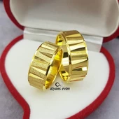 Zikzak Desenli Altın Kaplama Çift Gümüş Alyans Yüzük thumbnail 1