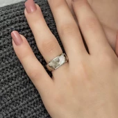 Çapraz Çizgili 925 Gümüş Bayan Tek Alyans Yüzük - 4