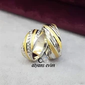 Çapraz Çizgili Çift Gümüş Alyans thumbnail 1