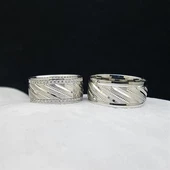 Kum Desenli Çift Gümüş Alyans Yüzük - 6