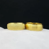 Altın Kaplama Kumlu Çift Gümüş Alyans Yüzük thumbnail 3