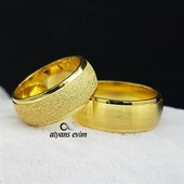 Altın Kaplama Kumlu Çift Gümüş Alyans Yüzük thumbnail 4