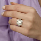 İki Sıra Sarı Zirkon Taşlı Tektaş Gümüş Bayan Baget Yüzük thumbnail 3