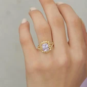 Altın Kaplama Zirkon Taşlı Çiçek Motifli Gümüş Bayan Yüzük thumbnail 12