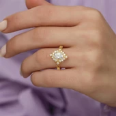 Altın Kaplama Oval Zirkon Taşlı Gümüş Bayan Yüzük thumbnail 4