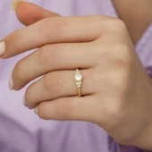 Altın Kaplama Zirkon Taşlı Tektaş Gümüş Bayan Yüzük thumbnail 5