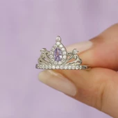 Ametist Zirkon Taşlı Kraliçe Taç Motifli Tektaş Gümüş Bayan Yüzük thumbnail 6