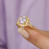 Altın Kaplama Zirkon Taşlı Çiçek Motifli Gümüş Bayan Yüzük thumbnail 7