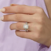 Zirkon Taşlı Baget Tektaş Gümüş Bayan Yüzük thumbnail 9