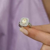 İki Sıra Sarı Zirkon Taşlı Tektaş Gümüş Bayan Baget Yüzük thumbnail 5