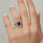 Ametist Taşlı Gümüş Bayan Baget Yüzük thumbnail 7