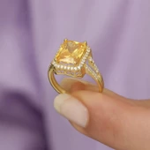 Altın Kaplama Sitrin Taşlı Gümüş Bayan Baget Yüzük thumbnail 2