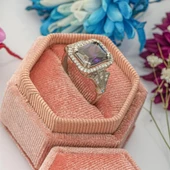 Ametist Zirkon Taşlı Motifli Tektaş Gümüş Bayan Baget Yüzük thumbnail 1