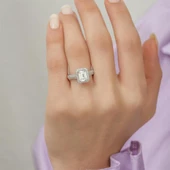 Zirkon Taşlı Baget Tektaş Gümüş Bayan Yüzük thumbnail 10