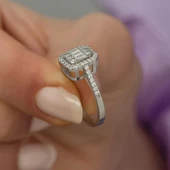 Mikro Zirkon Baget Taşlı Gümüş Bayan Baget Yüzük thumbnail 3