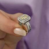 İki Sıra Sarı Zirkon Taşlı Tektaş Gümüş Bayan Baget Yüzük thumbnail 6