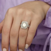 İki Sıra Sarı Zirkon Taşlı Tektaş Gümüş Bayan Baget Yüzük thumbnail 2