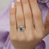 Kalp Motifli Mavi Zirkon Taşlı Tektaş Gümüş Bayan Yüzük thumbnail 8