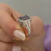 Ametist Taşlı Gümüş Bayan Baget Yüzük thumbnail 6