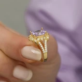 Altın Kaplama Zirkon Taşlı Çiçek Motifli Gümüş Bayan Yüzük thumbnail 2