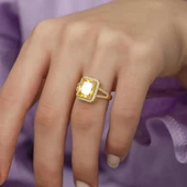 Altın Kaplama Sitrin Taşlı Gümüş Bayan Baget Yüzük thumbnail 11