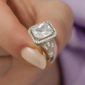 Zirkon Taşlı Motifli Tektaş Gümüş Bayan Baget Yüzük thumbnail 12