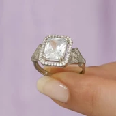 Zirkon Taşlı Motifli Tektaş Gümüş Bayan Baget Yüzük thumbnail 5