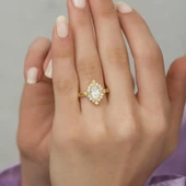 Altın Kaplama Oval Zirkon Taşlı Gümüş Bayan Yüzük thumbnail 11