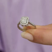 Mikro Zirkon Baget Taşlı Gümüş Bayan Baget Yüzük thumbnail 2