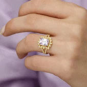 Altın Kaplama Zirkon Taşlı Çiçek Motifli Gümüş Bayan Yüzük thumbnail 11