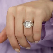 Zirkon Taşlı Motifli Tektaş Gümüş Bayan Baget Yüzük thumbnail 2