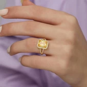 Altın Kaplama Sitrin Taşlı Gümüş Bayan Baget Yüzük thumbnail 5