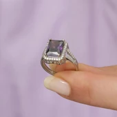 Ametist Taşlı Gümüş Bayan Baget Yüzük thumbnail 11