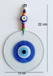 Mavi Nazar Boncuklu El Yapımı Şeffaf Cam Duvar Süsü - 5
