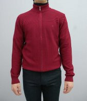 93094 Bordo Fermuarlı Triko Hırka - 1